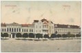 Békéscsaba, Szent István tér 1914 - városháza, Weisz-bérház, Laszky-ház, Szabó Albert üveg, porcelán és lámpa raktára és üzlete, polgári leány iskola