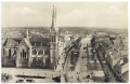 Békéscsaba, Szent István tér 1940 - katolikus templom, katolikus bérpalota, motorvonat